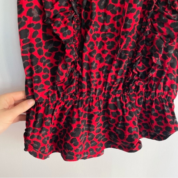 Zadig & Voltaire Tibo Print Leopard Ruffle Red Black Sleeveless Tassel Size S - Picture 5 of 12